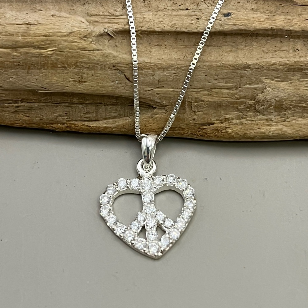 Silver Crystal Heart Peace Necklace - Picture 3 of 5